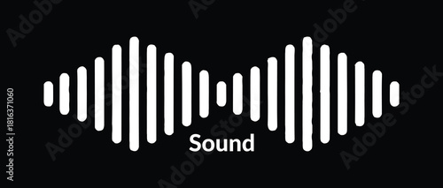 Abstract sound wave icon with text on black background. voice frequency or audio equalizer