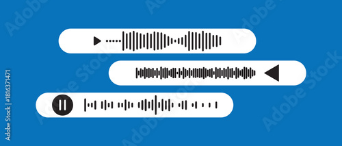 Audio message players. voice note with playback controls. sound wave interface for mobile app