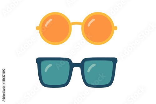 Vibrant set of two different pairs of summer sunglasses isolated on a clean white background