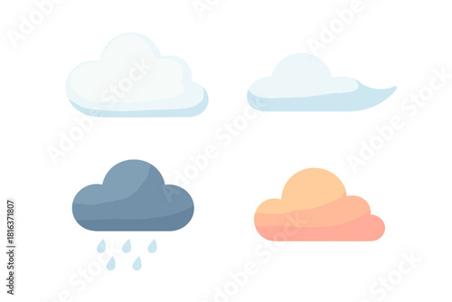 Collection of four weather condition symbols including sunny, cloudy, and rainy forecast graphics