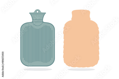 Traditional ribbed rubber hot water bottle paired with a soft knitted cover bottle