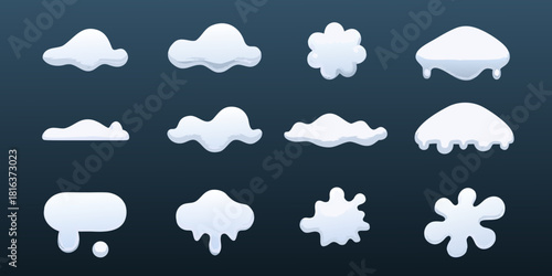 Cartoon snow caps and snowdrift elements for winter game design