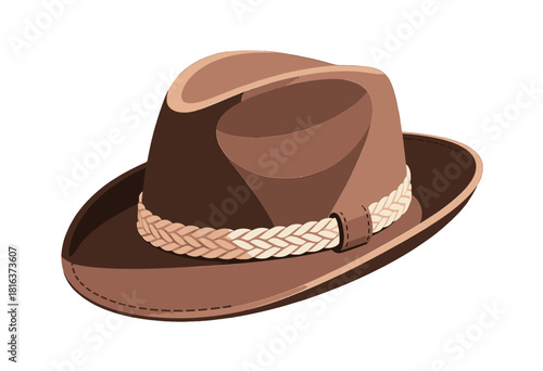 Brown felt hat with rope band and leather trim