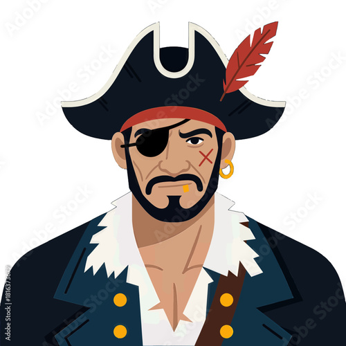 Cartoon Pirate with Eye Patch and Feathered Hat