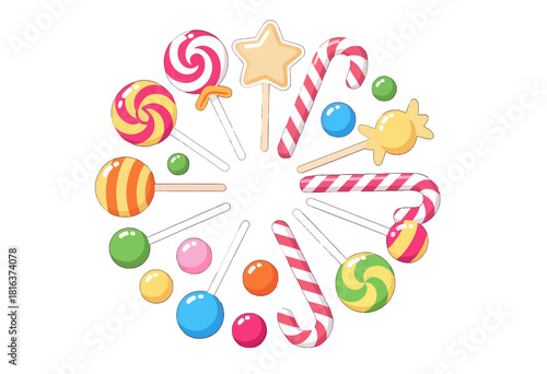Colorful Candy Canes and Lollipops on Transparent Background