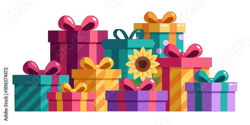 Colorful Stack of Gift Boxes with Festive Bows