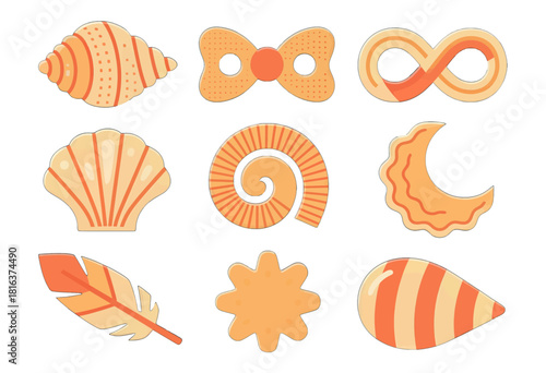 Colorful Vector Icons of Seashells and Nautical Shapes