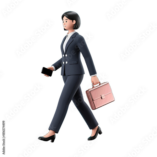 Confident Businesswoman in Suit Walking with Briefcase