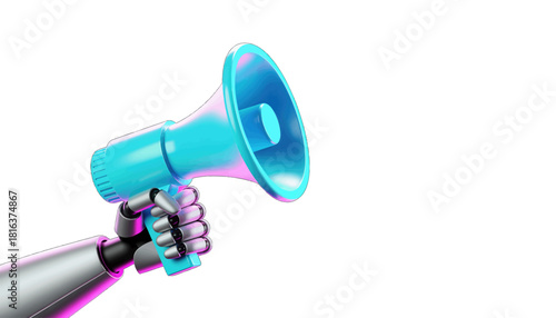 Cyberpunk Robotic Hand Holding a Retro Megaphone