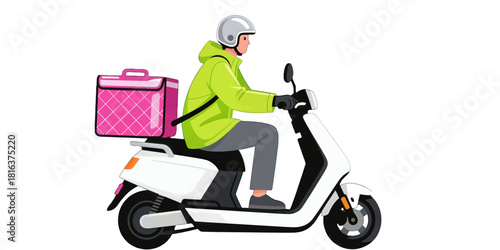 Delivery rider on scooter with pink insulated bag