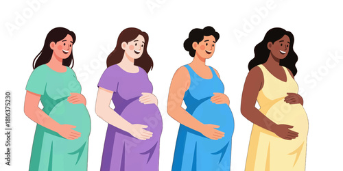 Diverse pregnant women illustration in vibrant colors