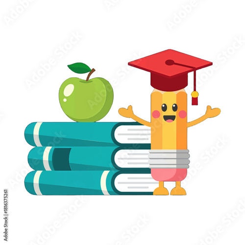Educational Concept with Pencil Character and Books