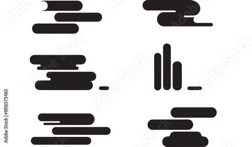 a collection of abstract black shapes resembling stylized clouds and dashes perfect for design elements on transparent background silhouette high quality professional