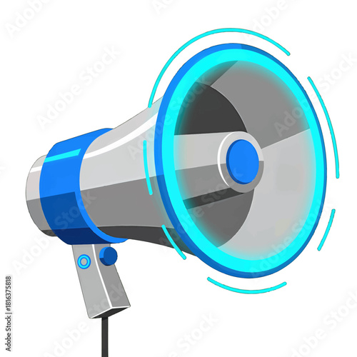 Futuristic Blue and Gray Megaphone with Neon Lights