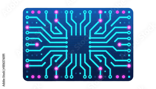 Futuristic Neon Circuit Board with Glowing Lines and Nodes