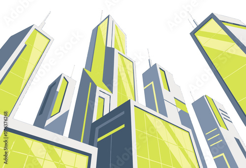 Futuristic Skyscrapers in Vibrant Yellow and Blue