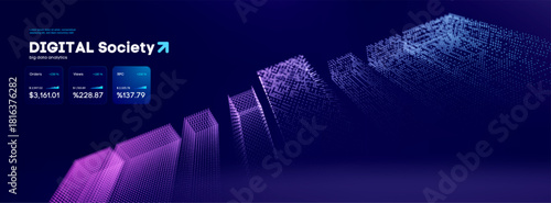 City tech digital invest metaverse and cyberpunk. Building background 3d with neon and city. Tech digital vector town modern vr reality company game outline landscape cityscape dark ai abstract.