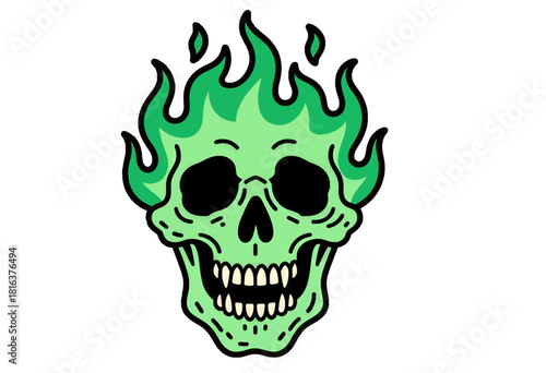 Glowing Green Flaming Skull Illustration