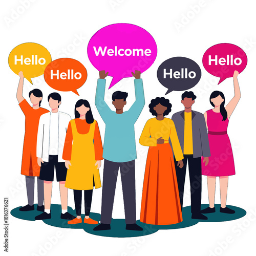 Group of Diverse People Holding Welcome Signs