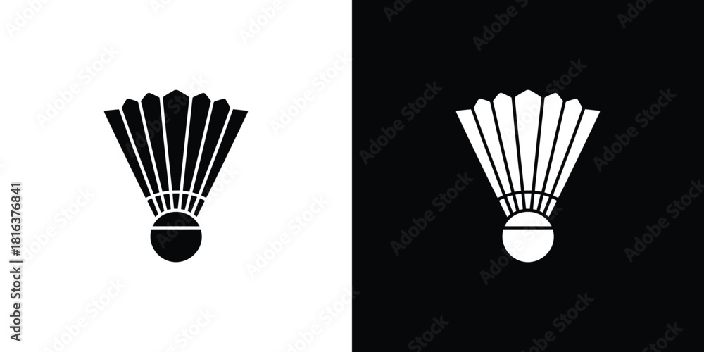 Obraz premium Shuttlecock with White Feathers and Black Bottom on Split Black and White Background