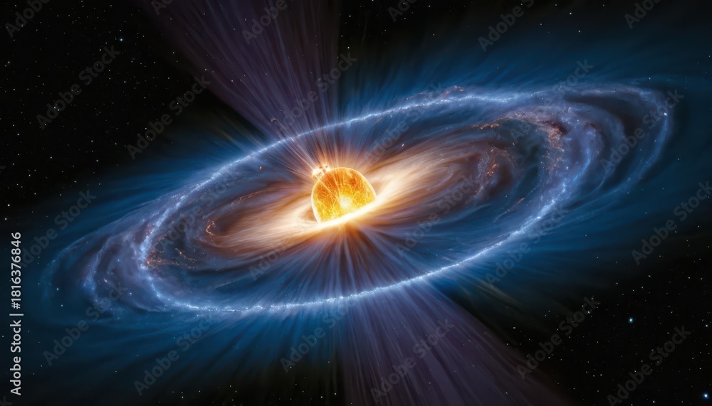 Obraz premium Artistic representation of a quasar or active galactic nucleus with accretion disk