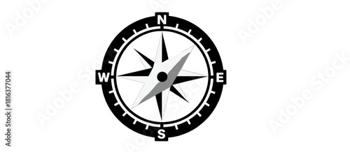 Isolated Compass Rose with Cardinal Directions