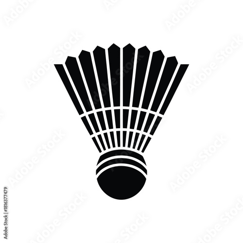 Badminton Shuttlecock Icon with Feathers in Silhouette Over White Background