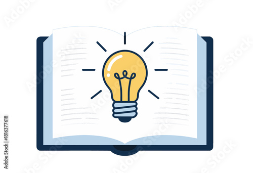 Open Book with Glowing Light Bulb Illustration