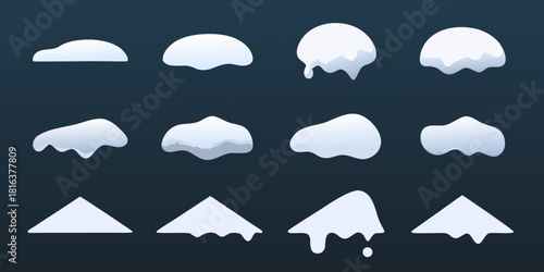 Set of cartoon snow caps and snowdrift vector illustrations for winter designs