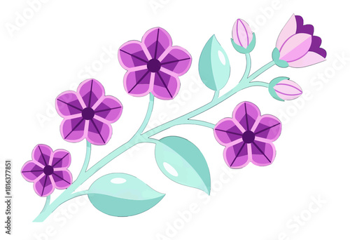 Purple Floral Illustration with Buds and Leaves