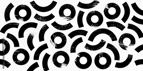 Monochrome abstract background with distressed circles and arcs pattern