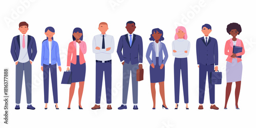 Diverse group of business professionals standing together in formal attire