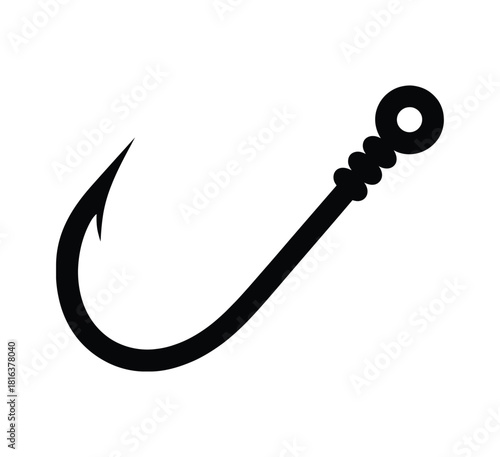 Fishing Hook Silhouette - Angling, Outdoor Sport & Catch Symbol