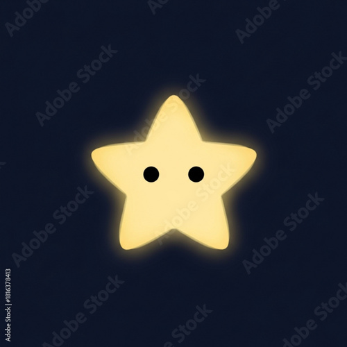 Glowing Star Character – Simple Cute Space Icon on Navy Blue Background