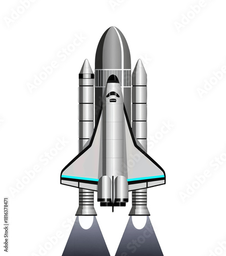 Space Shuttle Launch with Booster Rockets and Glowing Exhaust