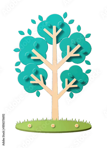 Stylized Green Tree Illustration with Layered Paper Effect