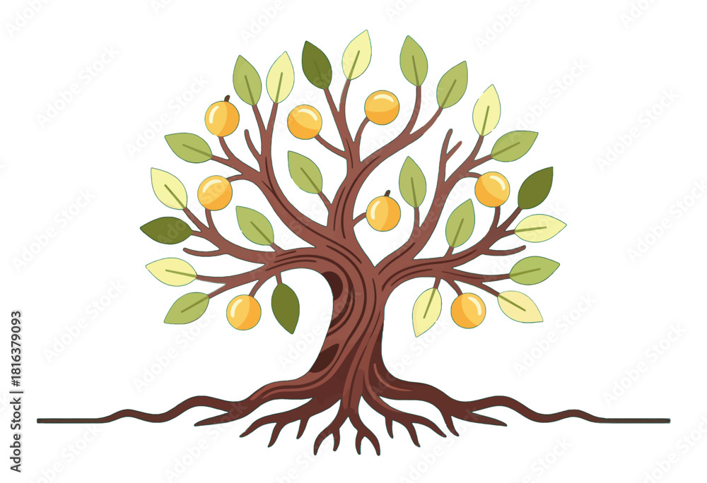 Fototapeta premium Vibrant Fruit Tree with Golden Oranges and Green Leaves