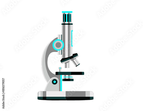 Vector illustration of a laboratory microscope with cyan accents