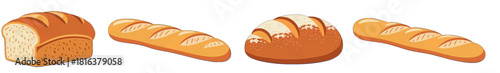 Variety of Fresh Bread Loaves and Baguettes Illustration