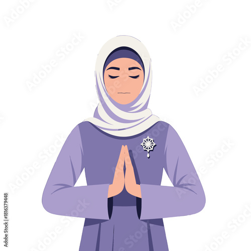 Woman in hijab praying in illustration style