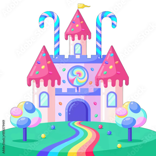 Whimsical Pink Candy Castle with Lollipop Trees