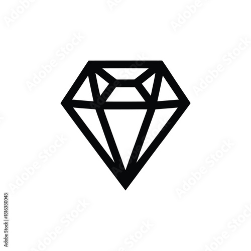 Diamond Icon Outline with Transparent Background, Facets, Luxury Symbol