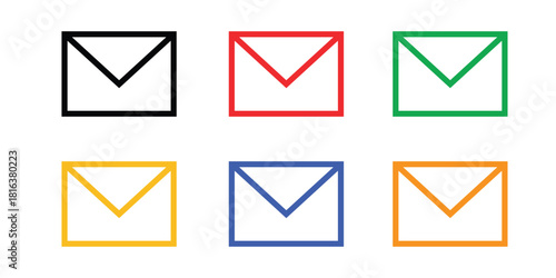 Minimal Outline Envelope Mail Vector Icon Set - Colorful E-mail, Contact, and Message Symbol Collection