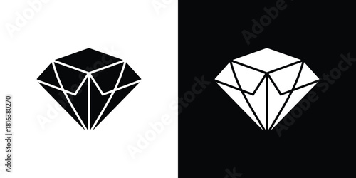 Diamond Silhouette on Contrasting Backgrounds, Simple Jewel Icon with Facets