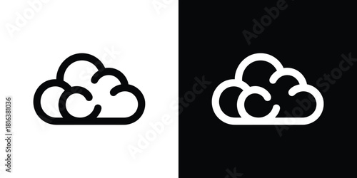 Inverted cloud icons on monochrome background Outline cloud