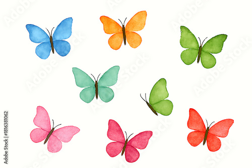 Collection of colorful butterflies on a white background