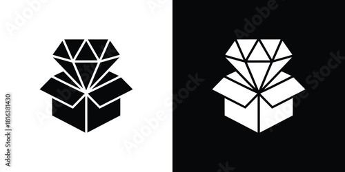 Isolated Diamond Icon Coming Out of Box Flat Design on White Background