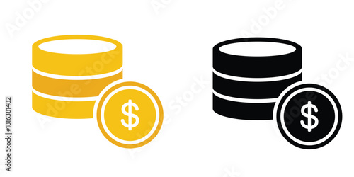 Coin Stack Dollar Currency Icon Vector, Money Saving Investment Financial Symbol, E-commerce Payment Graphic