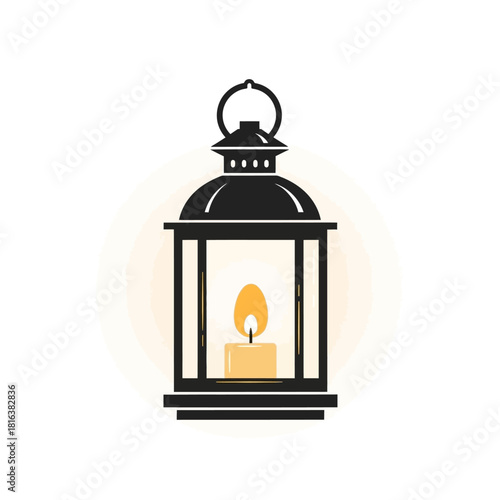 Charming lantern with glowing candle flame radiating warmth, perfect for adding a cozy and inviting ambiance to your designs and illustrations