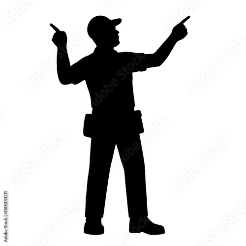 Construction worker silhouette pointing hands directions contractor man